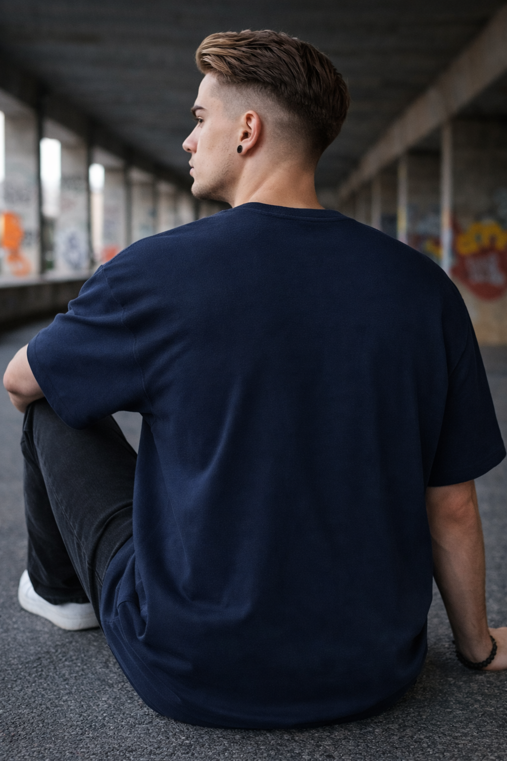 Midnight Mountain Embroidery Tee Unisex Oversized Fit