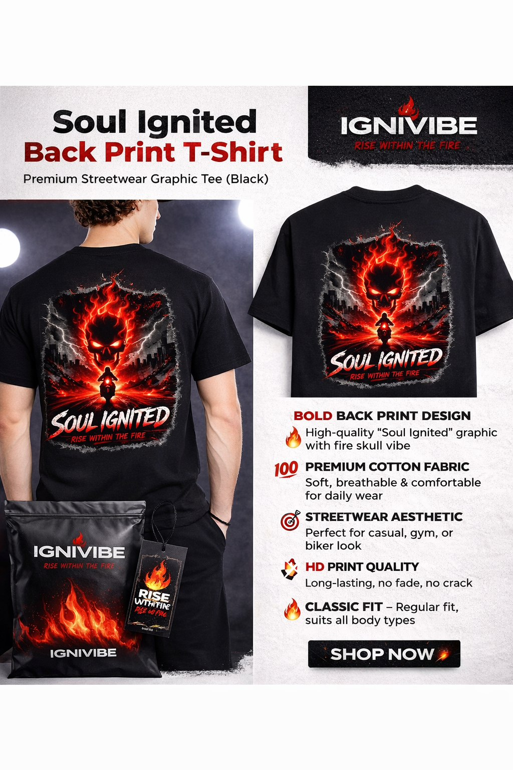 Soul Ignited Back Print Tee – Rise Within The Fire Standard T-Shirt
