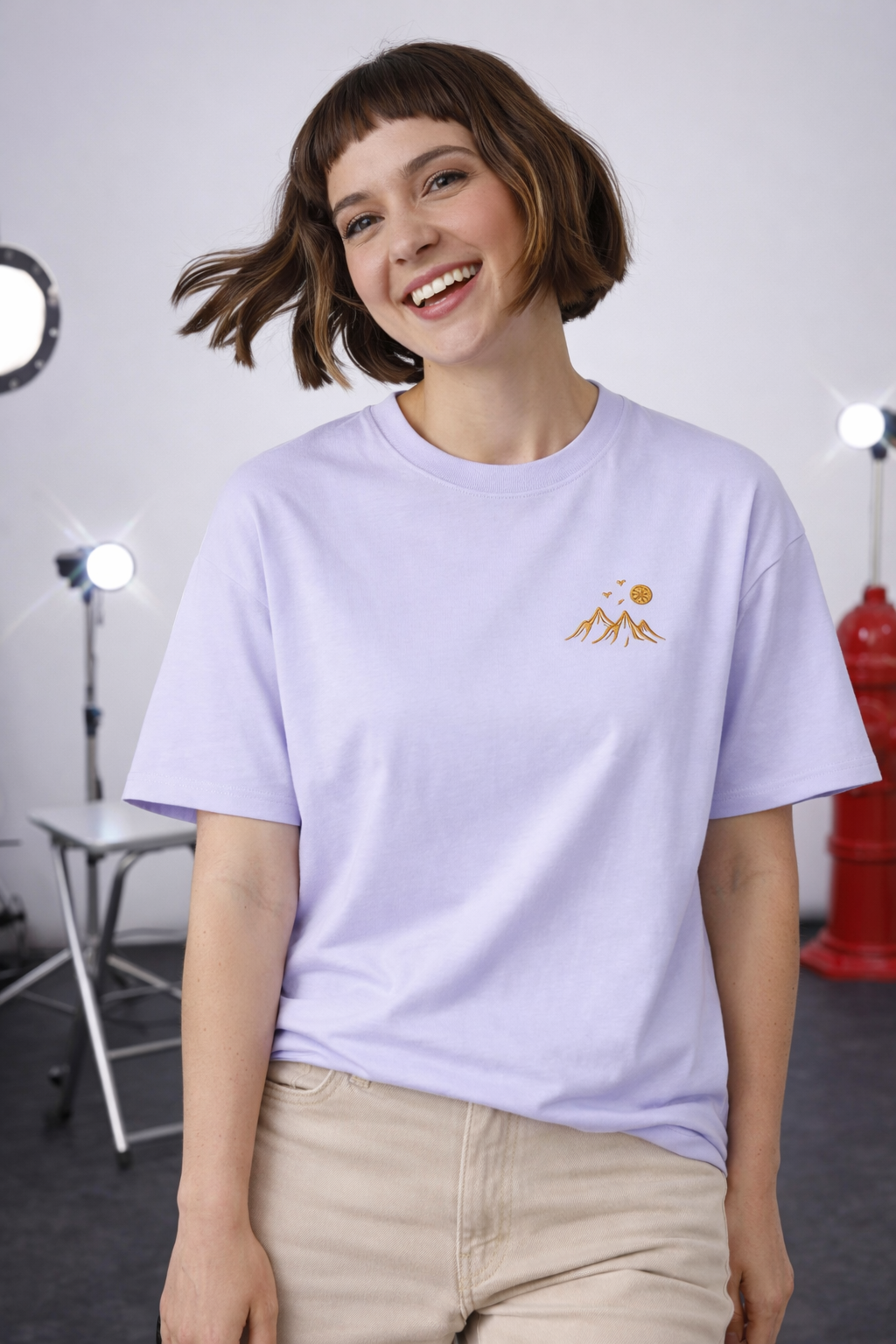 Midnight Mountain Embroidery Tee Unisex Oversized Fit